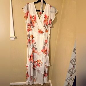 White and Coral Floral flowy dress
